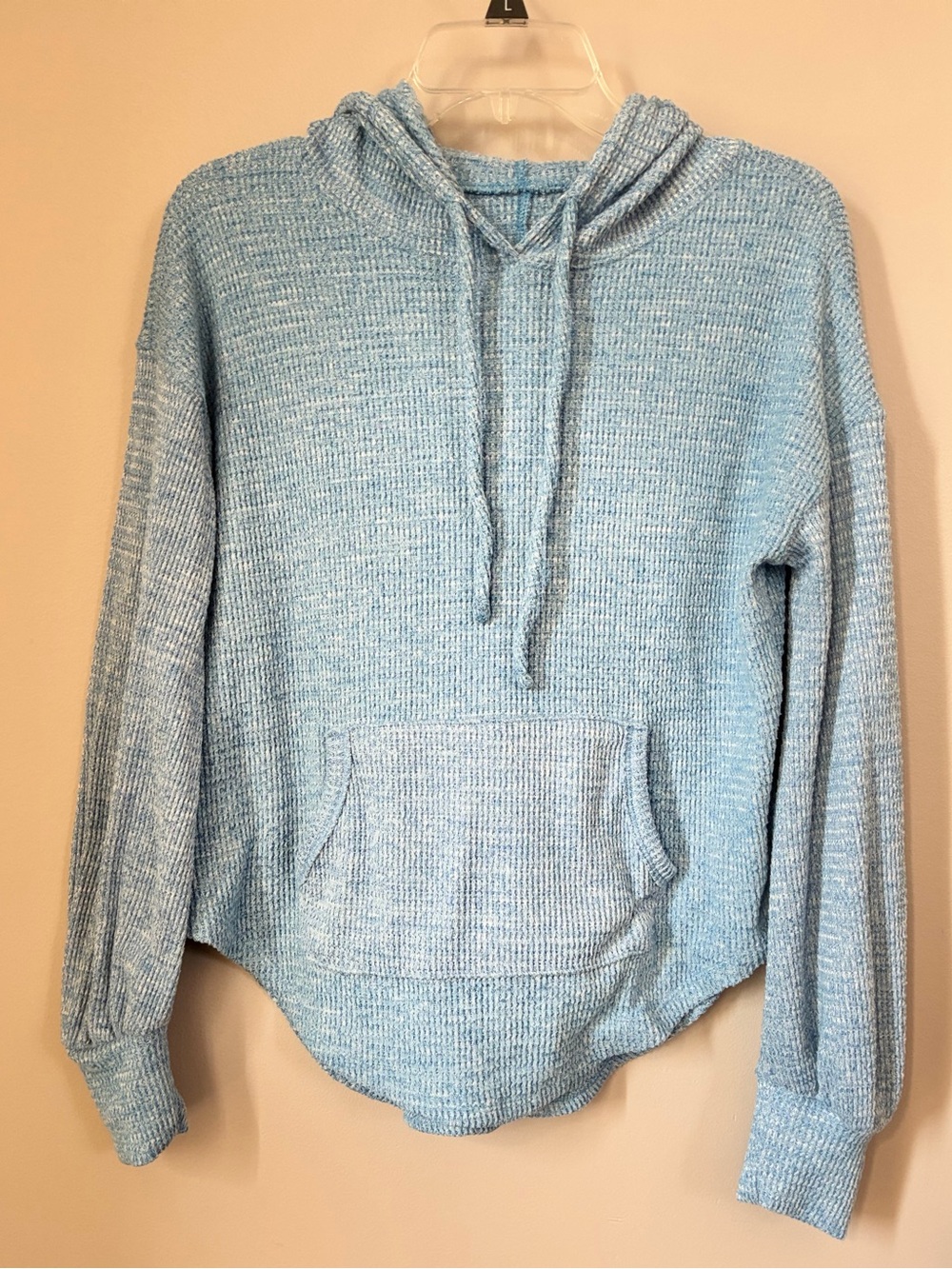 SO Blue Waffle Knit Hooded Pullover Hoodie Long Sleeve Size L